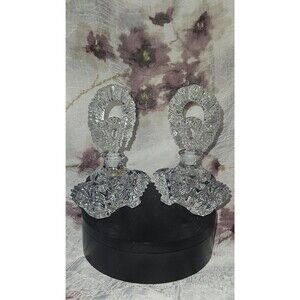 Vintage Irice Imperial clear pressed glass perfume bottle horseshoe fan stopper